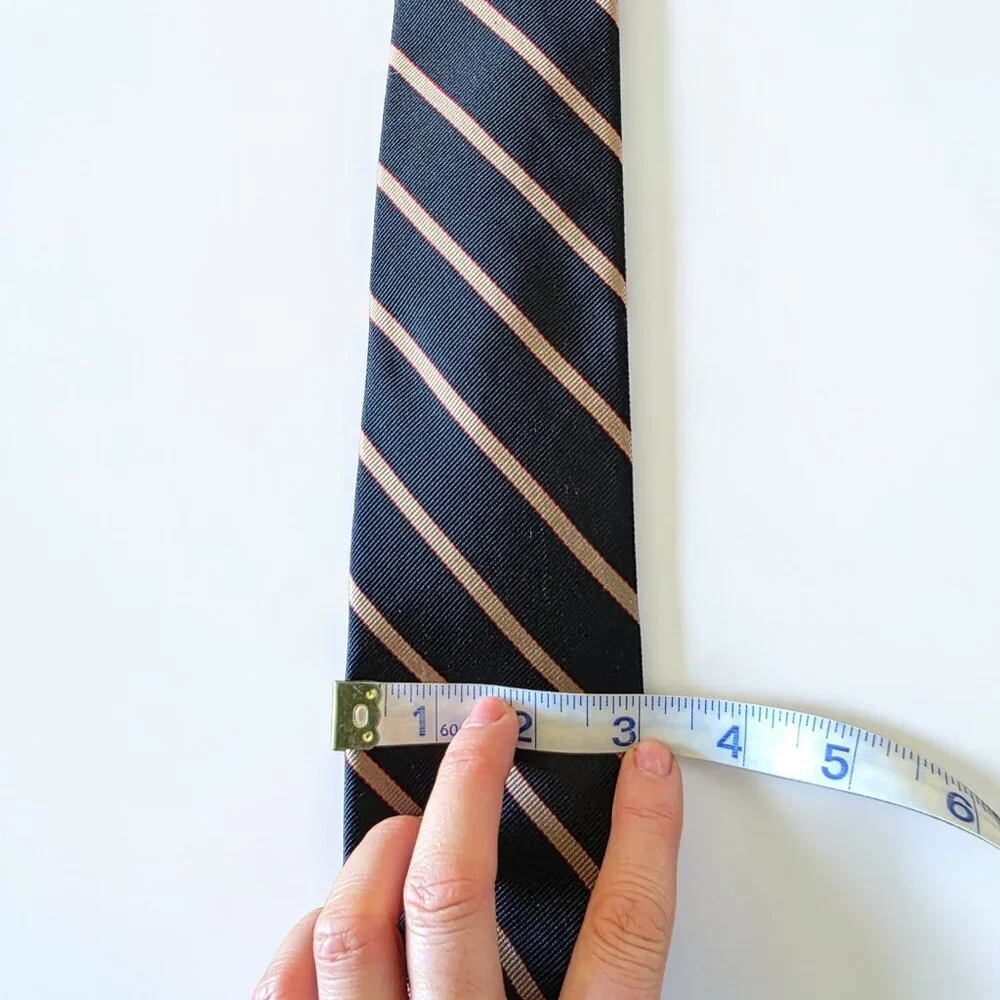 Ed Mitchell Hand Sewn Silk Tie Black Gold Red Stripe English Twill
